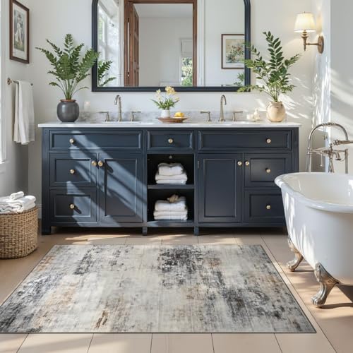 3x5 Washable Non Slip Area Rugs for Bedroom Living Room (Grey / Brown / 3' x 5' (Rectangular))