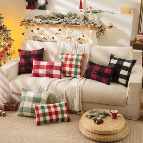 Red Green Plaid Christmas Throw Pillow Covers 20x20 Inch Set of 2 (Red Green / 20" x 20" (Pack of 2))