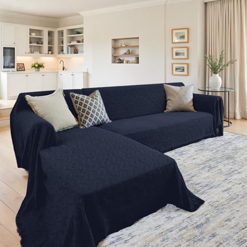 2 Piece Sectional Couch Cover for L Shape Sofa Midnight Blue XL (Midnight Blue / X-Large)