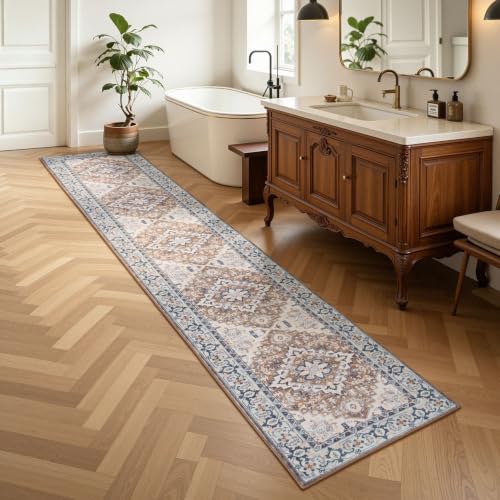 2x10 Hallway Kitchen Washable Runner Rug (Floral Brown / 2' x 10' (Runner))