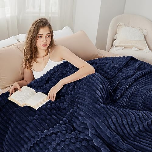 Soft Queen Size Blanket for Bed Navy Blue 90"x90" (Navy / Queen)