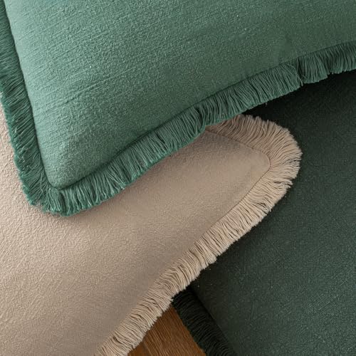 Linen Fringe Decorative Lumbar Throw Pillow Covers Army Green 12x20 (20" x 12" (Pack of 2) / Army Green)