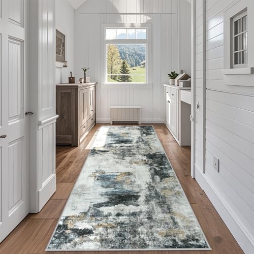 Runner Rugs for Hallways Kitchen 2.6x8 Non Slip Washable Black Gold (Black Gold/Multi / 2'6" x 8' (Rectangular))
