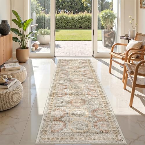 Rug Runners for Hallways Non Slip (Brown/Pink / 2' x 8' (Runner))