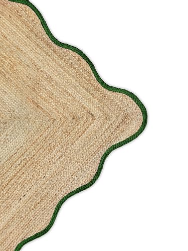Wave Scalloped Natural Jute Rug (Green / 6'x9' (Rectangular))
