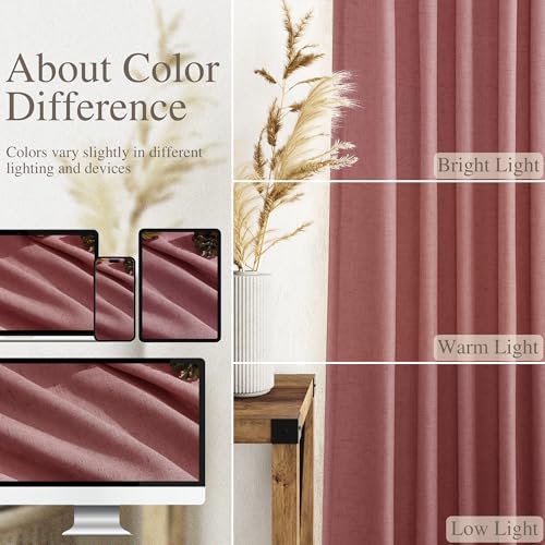 Canyon Rose Linen Curtains 84 Inch Length 2 Panels Set for Living Room Rod Pocket Back Tab Light Filtering Window Drapes for Bedroom Dining Room Protect Privacy Country Farmhouse Decor 52x84 (52"W x 84"L (Pack of 2) / Canyon Rose)