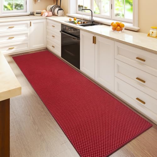 Kitchen Runner Rug Mat Non Slip Hallway Runner Washable Red 2x6 ft (Red / 2' x 6')