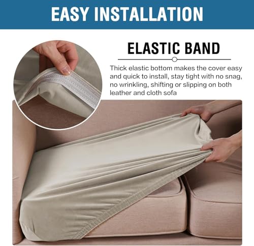 Velvet Stretch Couch Cushion Cover Plush Cushion Slipcover for Chair Loveseat Sofa Cushion Furniture Protector Seat Cushion Sofa Cover (Oatmeal / 2 Cushion Sofa)