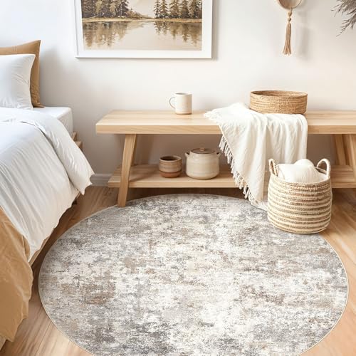 5ft Round Area Rug Living Room Rugs (Brown Grey / 5' (Round))