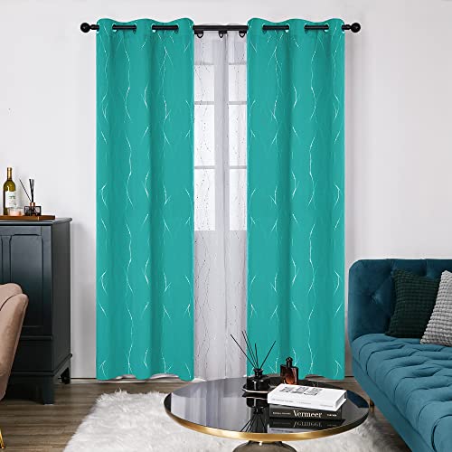 Living Room Curtains 95 Inches Long (Turquoise/Wave Dots / 42"W x 95"L (Pack of 2))
