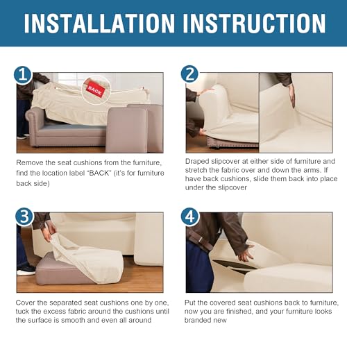 4 Piece Stretch Sofa Covers for 3 Cushion Couch Covers for Living Room Furniture (Large / Cream)