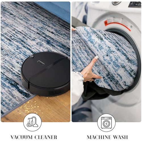 Modern Abstract Runner Rug 3x8 (3' x 8' (Runner) / Grey Blue White)