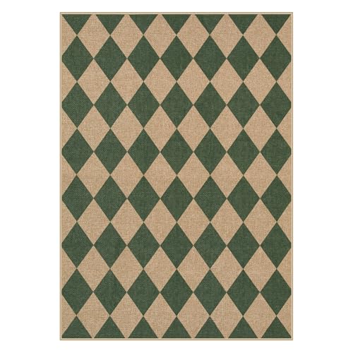 Checkered Easy Jute 5x7 Outdoor Rug (5' x 7' (Rectangular) / Deep Green/Nature-2)