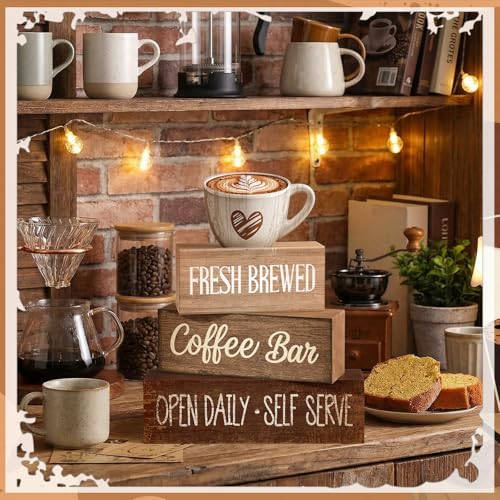 4 Pcs Farmhouse Coffee Bar Signs Decor Wooden Cafe Cup Signs (Coffee Bar Coffee Bar)