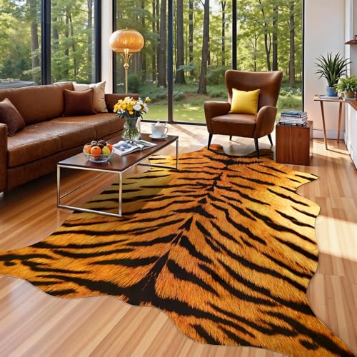 Premium Tiger Print Rug (4'7" X 5'2" (Irregular) / Classic Tiger)
