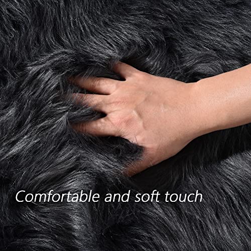 Dark Grey Fur 3x5 Area Shaggy Bedside Faux Sheepskin Rug for Bedroom Washable Furry Rugs Fuzzy Rug for Living Room Sofa Cushion Luxury Home Decor (3' x 5' (Rectangular) / Dark Grey)