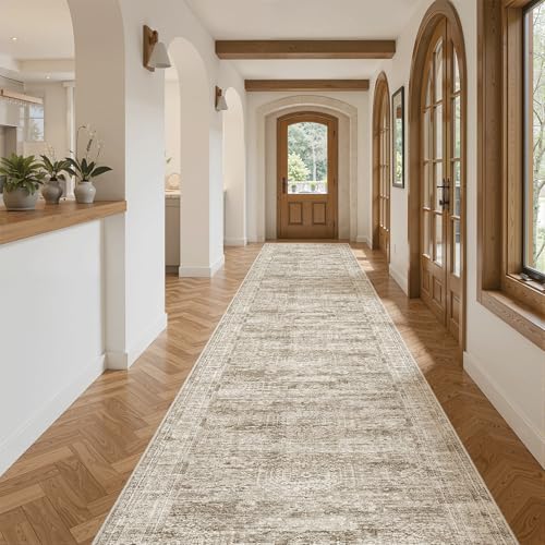 Washable 3x14 Hallway Runner Rug Non (Brown / 3' x 14' (Runner))