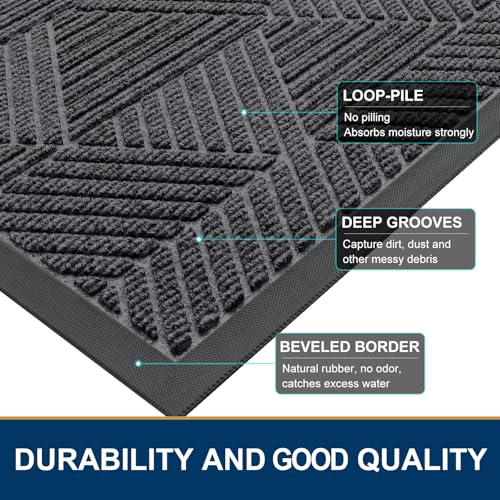 Front Door Mat Outside Entrance (Light Grey / 47" X 32")
