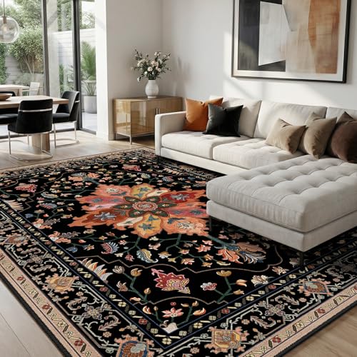 Washable Area Rug (Black/Colorful / 8' x 10' (Rectangular))