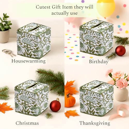 CPC Agate Green Block Print Square Tissue Box Cover 100% Cotton (Agate Green)