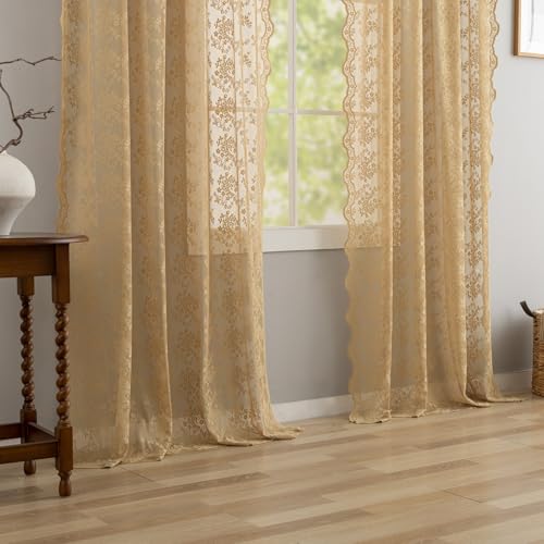 Vintage Lace Curtains 84 Inches Long (Taupe / 52"W x 84"L (Pack of 2))