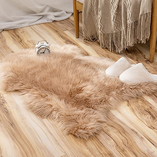 Fluffy Area Rug 2x3 ft Faux Fur Sheepskin Rug for Bedroom Khaki (2' x 3' (Rectangular) / Khaki)