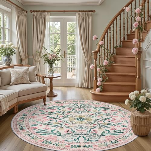 Round Area Rug Living Room (Pink/Green / 6' (Round))
