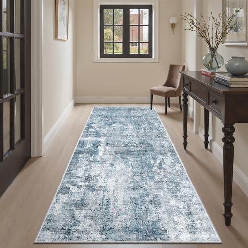 Abstract Runner Rug 3x6 Hallway Kitchen Rugs Non (Blue/Grey / 3' x 6' (Runner))