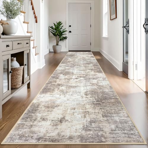 Abstract Runner Rug 3x14 Ft Washable Runners for Hallways (Gold/Yellow/Brown/Beige/White / 3' x 14' (Rectangular))