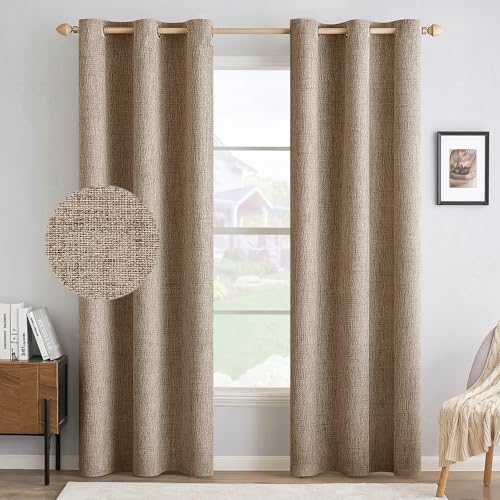 100% Blackout Linen Curtains for Bedroom 42x90 Inches Copper Brown (Copper Brown / 42"W x 90"L (Pack of 2))