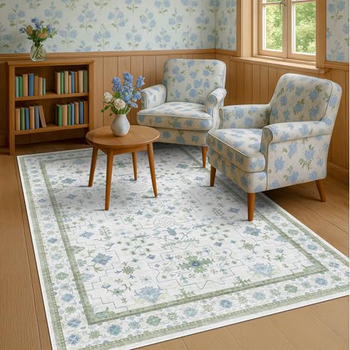 Green and Blue Kids Rugs for Bedroom 5x8 (5' x 8' (Rectangular) / Cream Green)