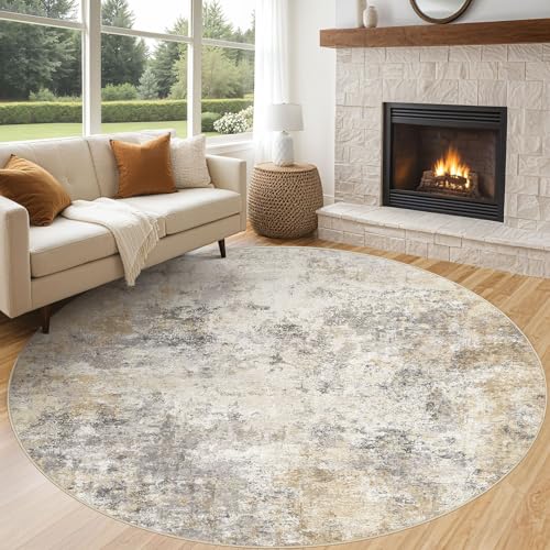 8ft Round Area Rug Living Room Rugs (Golden Grey / 8' (Round))
