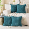 Set of 4 Teal Decorative Throw Pillow Covers 18x18 Inch Corduroy Pillow Covers for Bed Couch Sofa Living Room Soft Square Cushion Cases (Teal / 18" x 18" (Pack of 4))