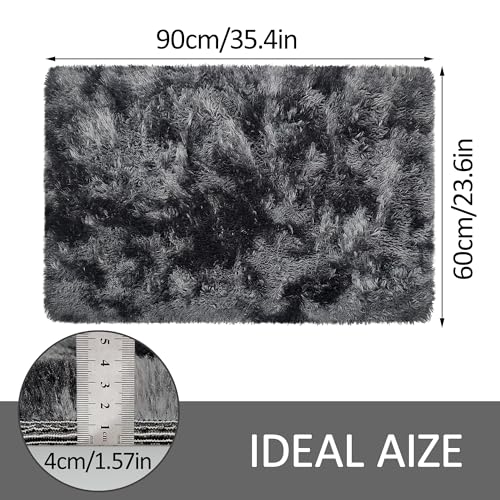 Small Tie Dyed Area Rug for Bedroom 2x3 Mini Black Grey Fluffy Rug Mat Bedside Throw Rug for Kids Room Boys Teens Nursery Baby Dorm Living Room Home Decor Aesthetic Carpets (Tie-dyed Black Grey / 2' x 3' (Rectangular))
