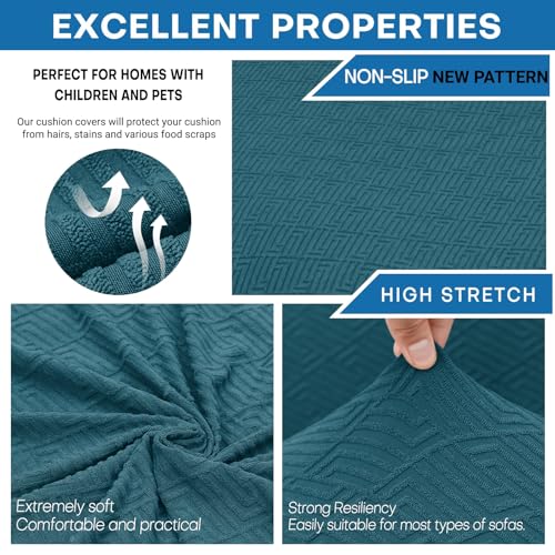 4 Piece Stretch Sofa Cover (71"-91"(3 Cushions) / Peacock Blue)
