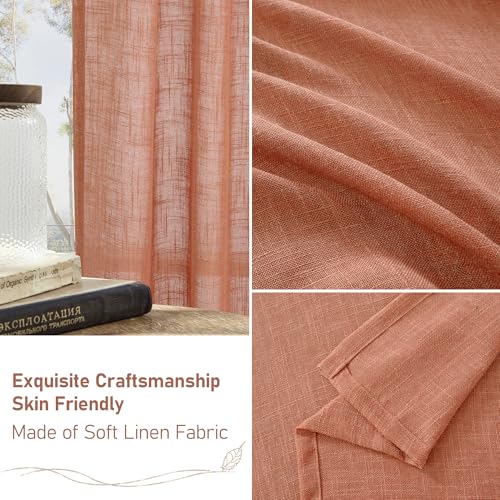 Short Linen Curtains 40 Inch Length for Kitchen 2 Panels Set (34"W x 40"L (Pack of 2) / Terracotta)