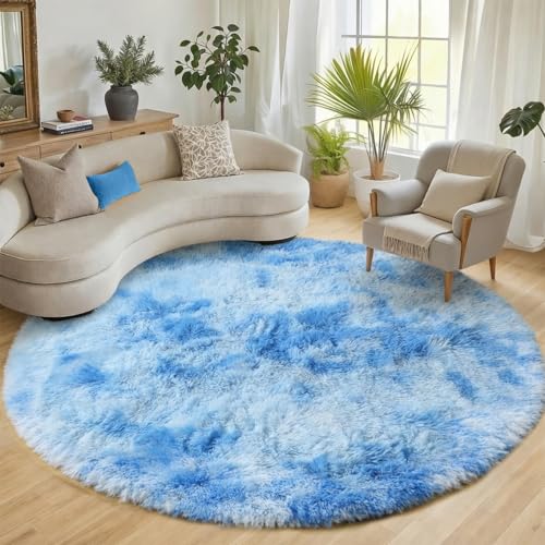 Round Rugs 6ft for Living Room Bedroom (Sky Blue / 6' (Round))