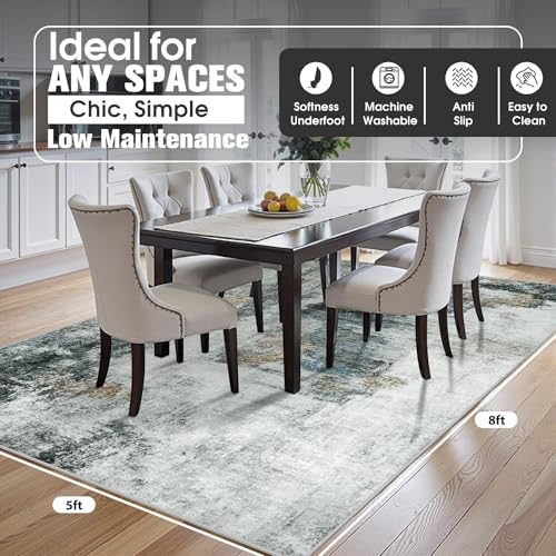 5x8 Area Rugs for Living Room Washable Bedroom Dining Room Black Gold (Black Gold/Multi / 5' x 8' (Rectangular))