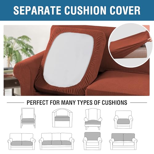 4 Piece Stretch Sofa Covers for 3 Cushion Couch Covers for Living Room Furniture Slipcovers (Large / Rust)