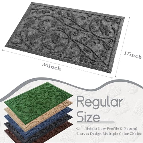 Boho Grey Floral Leaves Outdoor Indoor Entrance Doormats (Tulip-grey / 1'5" x 2'6" (Rectangular))