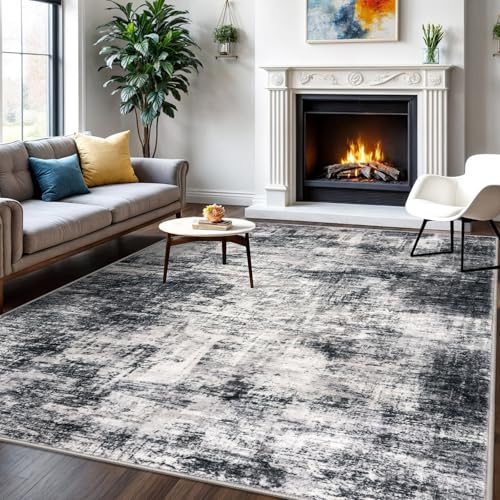 Modern Abstract Area Rugs 6x9 Ft Washable Rugs for Living Room (Black/Grey/White / 6' x 9' (Rectangular))