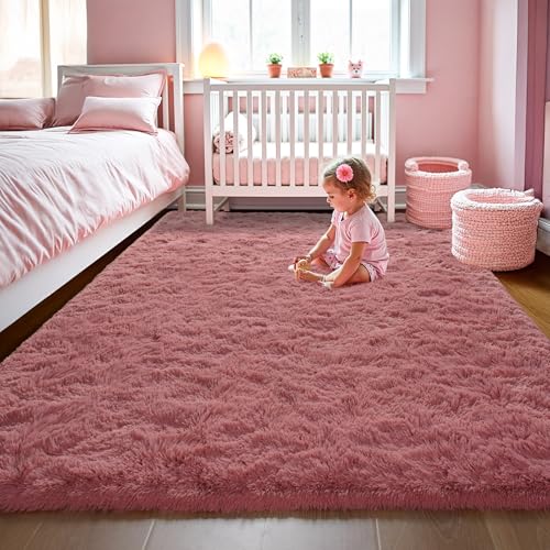 Area Rugs Fluffy Living Room Carpets for Kids Bedroom 4x5.3 (Blush / 4' x 5.3' (Rectangular))