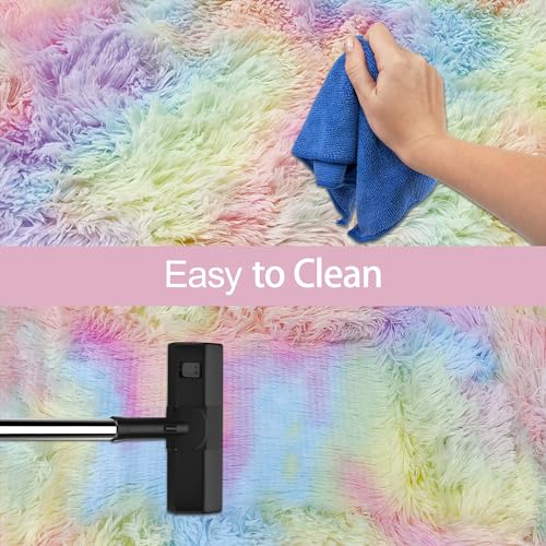 Fluffy Rainbow Rug for Girls Bedroom 2x6 Feet Kawaii Tie Dye Runner Rug Cute Colorful Unicorn Area Rug for Kids Teens Nursery Baby Princess Room Living Room Dorm Home Decor Mat Carpets (Tie-dyed Rainbow / 2' x 6' (Runner))