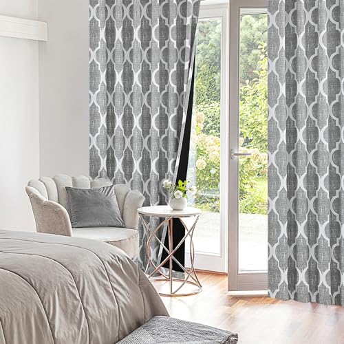 Moroccan 100% Blackout Curtains Bedroom Grey 50x96 2 Panels (Rod Pocket | Grey / 50"W x 96"L (Pack of 2))