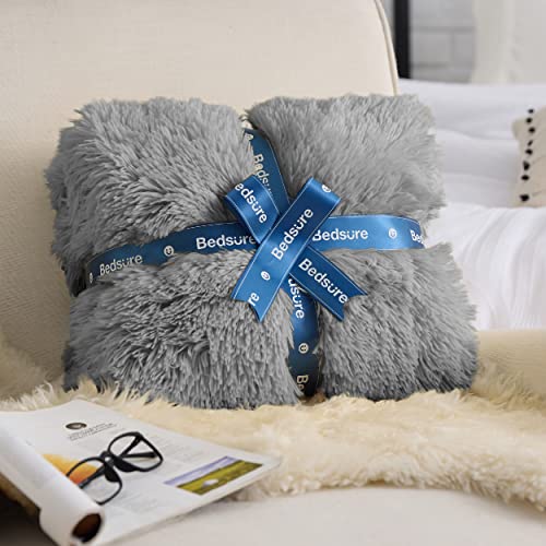 Faux Fur Fluffy Sherpa Fleece Queen Bed Blanket Light Grey 60"x80" (10- Grey / Queen (90" X 90"))