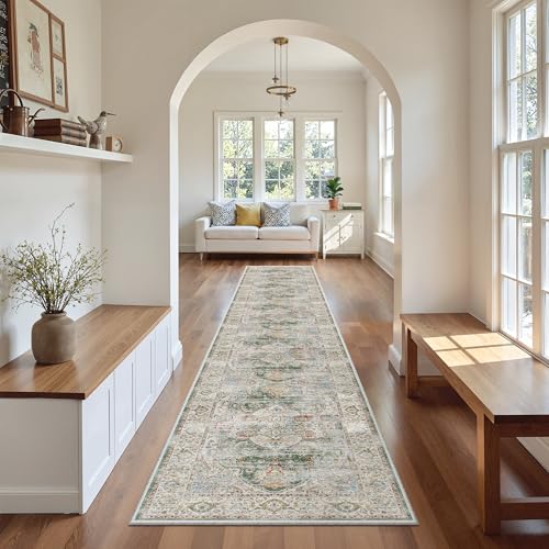 Washable Runner Rugs 2x12 Long for Hallway Kitchen Soft (Green / 2' x 12' (Runner))