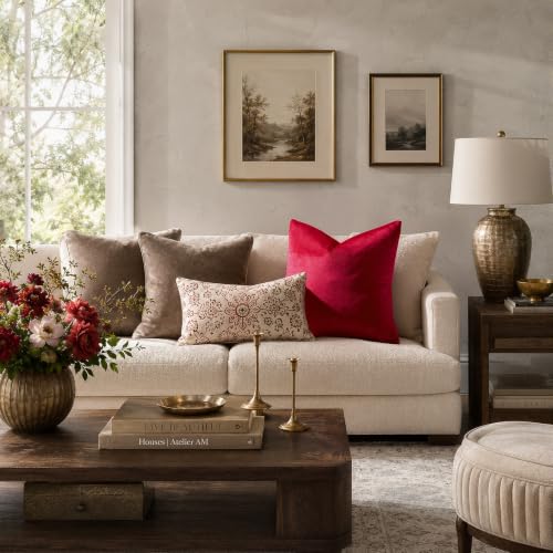 Red Velvet Pillow Covers 18x18 Decorative Pillows Pack of 2 (Red / 18" x 18" (Pack of 2))