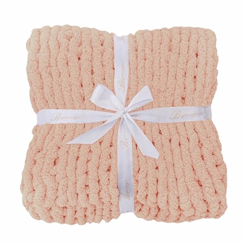 Chunky Knit Throw Blanket for Couch (Peach Fuzz / 40"x60" (Medium Size Throw）)