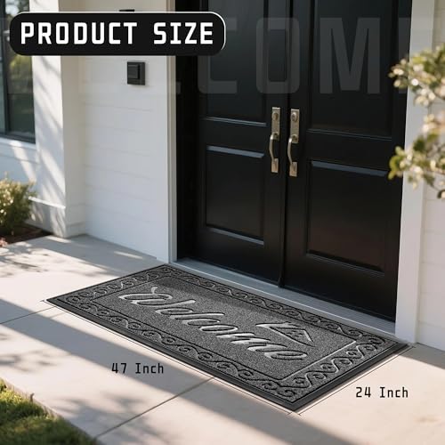 Welcome Mat Heavy Duty Sturdy Door Mats for Home Entrance Outdoor Indoor (Grey / 47x24 Inch)