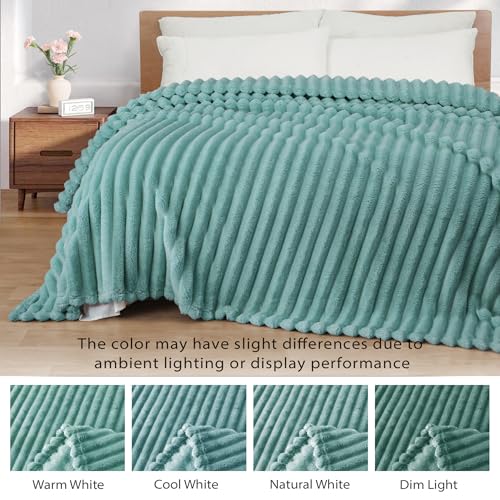 Striped Fleece Throw Blanket for Couch (Celadon / Throw ( 50x60 IN ))